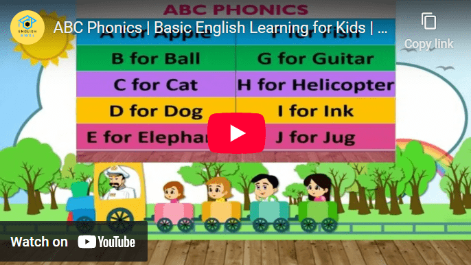 ABC phonics learning video for kids to improve their English vocabulary with fun and engaging visuals.